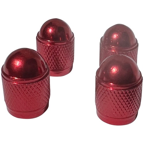 4x RED Aluminum Tire/Rim Valve Stem/Wheel Dust Cover Caps (Round Style)