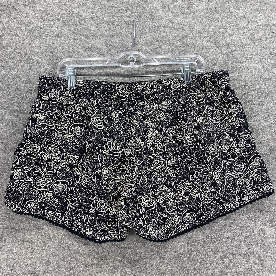Pantalones Cortos Old Navy Mujer L Grandes Negros Florales Tiro Alto Cordón Caliente Rayón Foto 2 de 4
