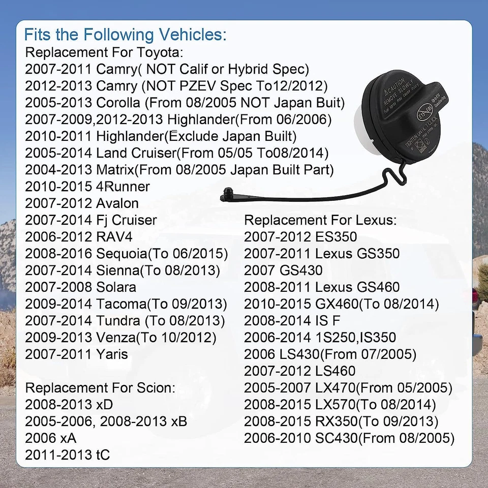 For Toyota Scion Lexus Fuel Tank Cap 77300-06040 77300-52040 Black - Image 4 of 4