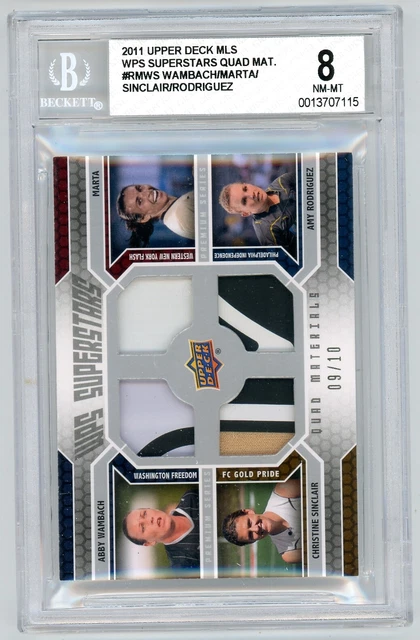 2011 UPPER DECK MLS WPS QUAD MATERIALS JERSEY MARTA ABBY WAMBACH 09/10  BGS 8 !