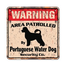 PORTUGUESE WATER DOG Vintage Security Plastic Sign Area Patrolled warning own ow