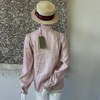 AUTH.GUCCI SILK BLEND TARNISH PINK WITH RUFFLES CAMBRIDGE