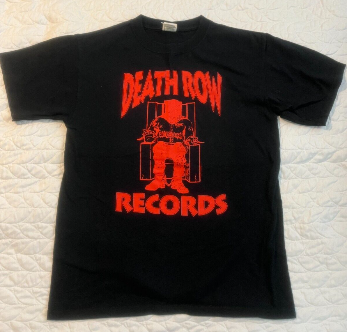 FILA Maglietta nera Death Row Records American Record Label taglia media look vintage