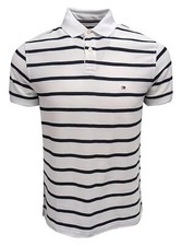 Tommy Hilfiger Men's Regular Fit Stripe Wicking Polo Shirt Medium, White/Navy 