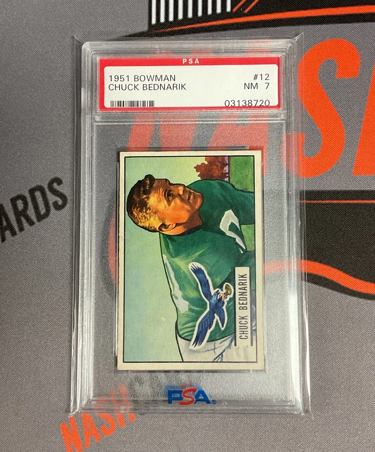 1951 Bowman #12 Chuck Bednarik Eagles HALL-OF-FAME HOF PSA 7 - NM