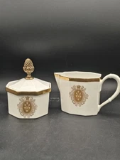 Vintage Ernest Sohn Creations Porcelain Ivory Gold Sugar Bowl & Creamer 