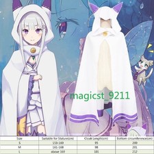 Anime Re:Zero Emilia Cosplay Hooded Cloak Cat Ears Cape Coat Uniform Costume New