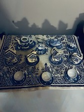 Rare Blue Willow Kids Tea Set, With Silverware And Placemats 39 Pieces, Japan