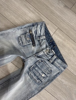 4Wards Ultra Low Rise 7 W28 L30 Blue Flare Jeans Retro Aesthetic Size XS/S UK 8