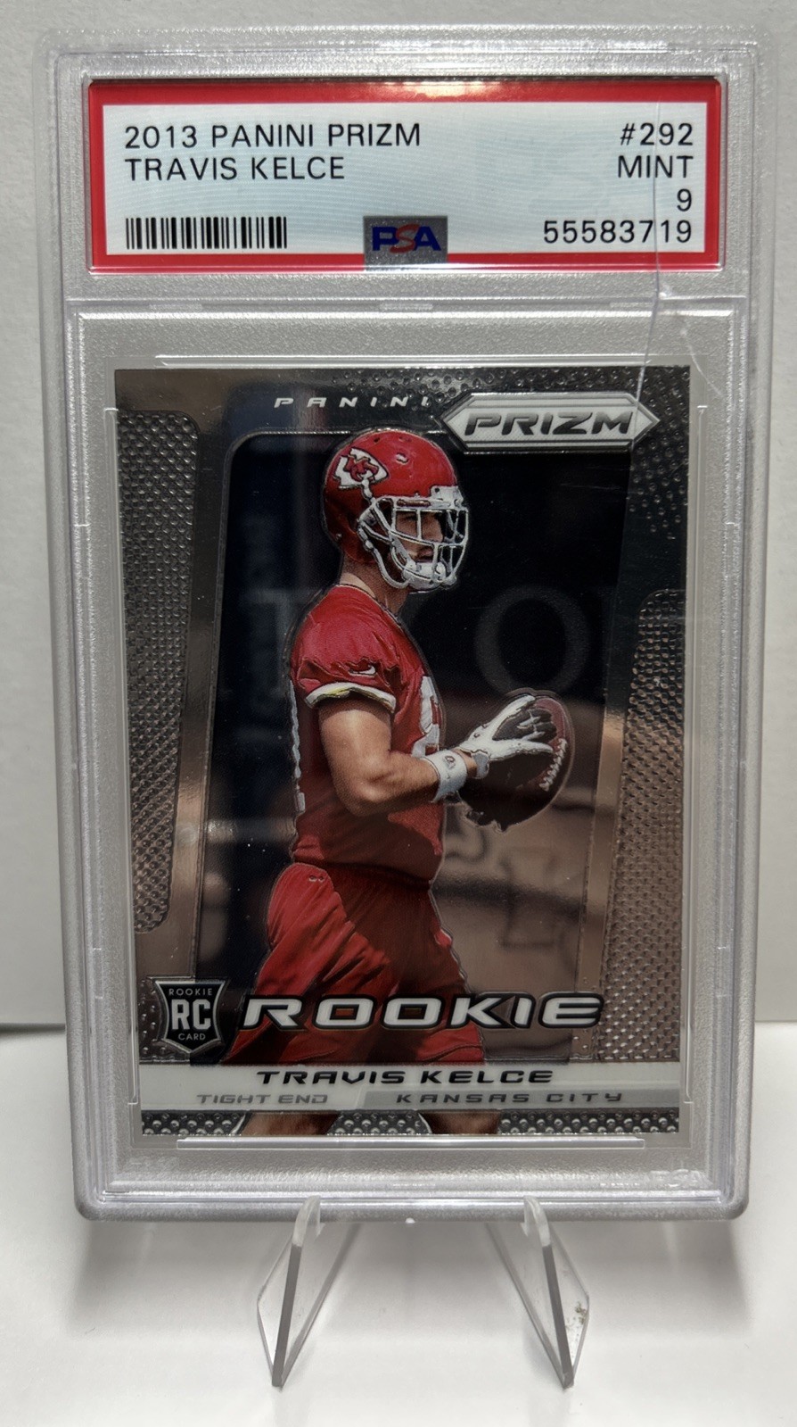 Travis Kelce 2013 Panini Prizm Rookie RC #292 PSA 9 MINT CRACKED CASE LOOK!