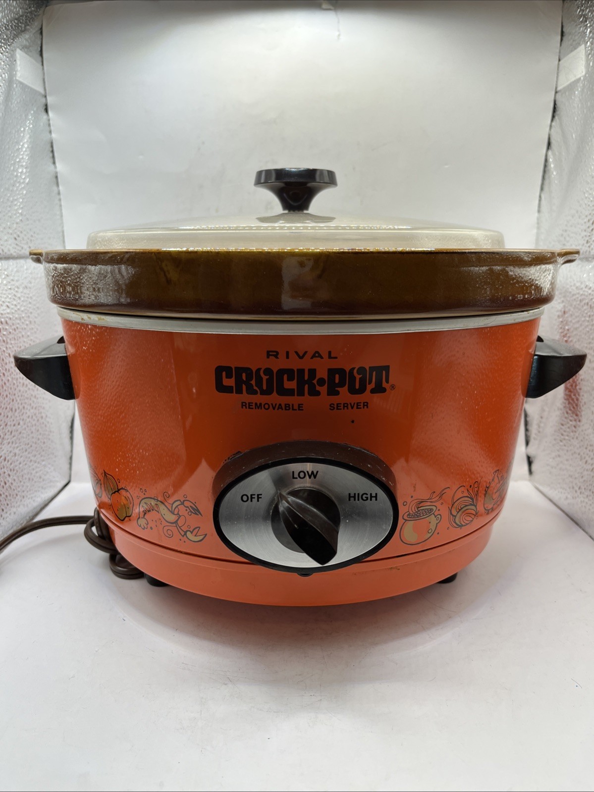 Vintage Rival Orange Crock Pot 4 QT Model 3350-610 Plastic Lid Slow Cooker