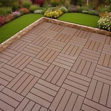 44 Pcs Brown Interlocking Deck Tiles 12x12 Outdoor Patio Floor PVC Wood Look