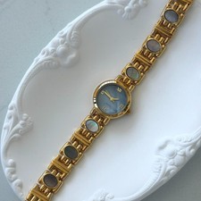 Vintage Gold Watch Grey Blue Pearl Dial Adjus...