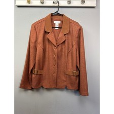 Sag Harbor Women's Orange Herringbone Blazer Jacket Size 18 Collar Buckle Detail