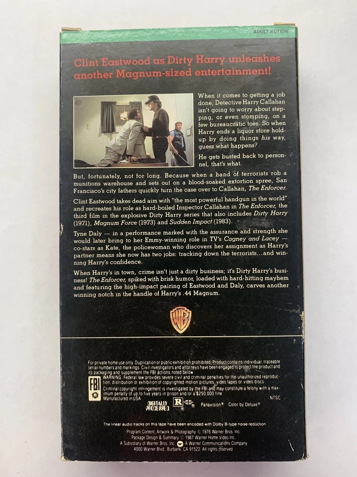 The Enforcer (VHS) 1987 Dirty Harry Green Stripe Warner Brothers - Image 2 of 3