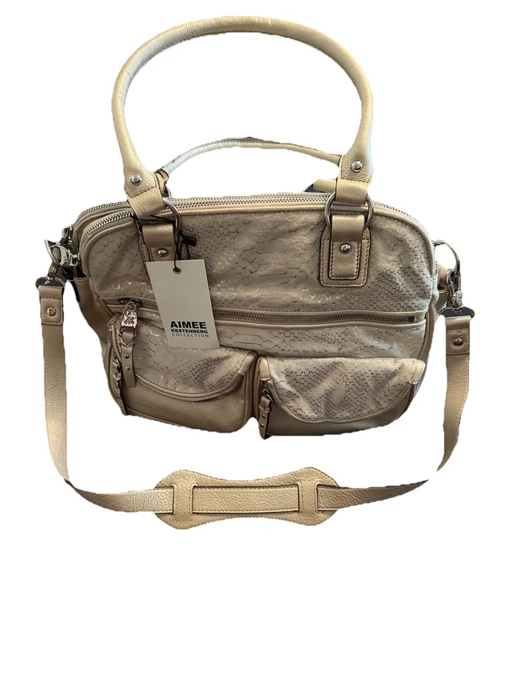 NUEVO Bolso Mensajero de Hombro Aimee Kestenberg Cuero Marfil-Gamuza Brillante Foto 2 de 4