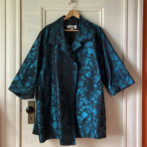 Caroline Rose 3X Jacquard Jacket Blue Black Brushstroke Lined Art To Wear