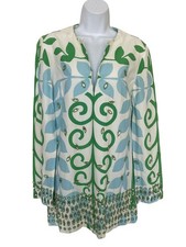 Tory Burch Taj Jewel Crystal Embellished Tunic Top Blouse Sz 12 Rare Green Blue