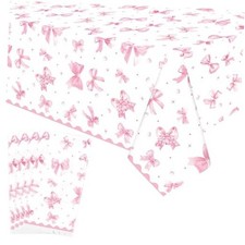 4 Pack Bow Party Tablecloth - Pink Bow Table Cover Decoration Bow Tablecover