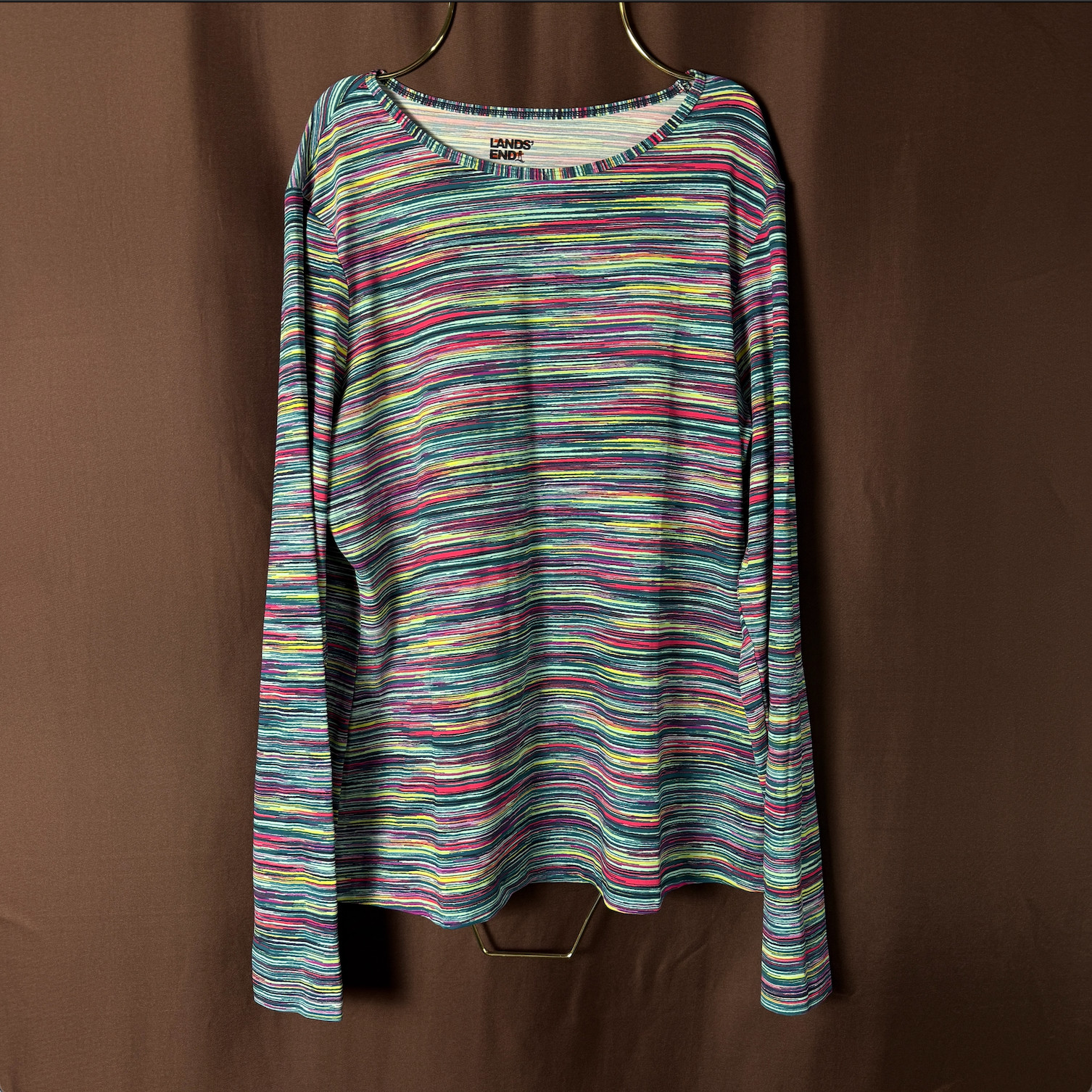 Lands' End Women's S-M Long Sleeve Swim Tee Rash Guard Deep Sea Navy/Spaced Dye