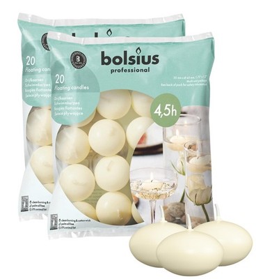 BOLSIUS Unscented 1.75'' Floating Candles - Pure Rich Creamy Ivory, 40 Set - S...