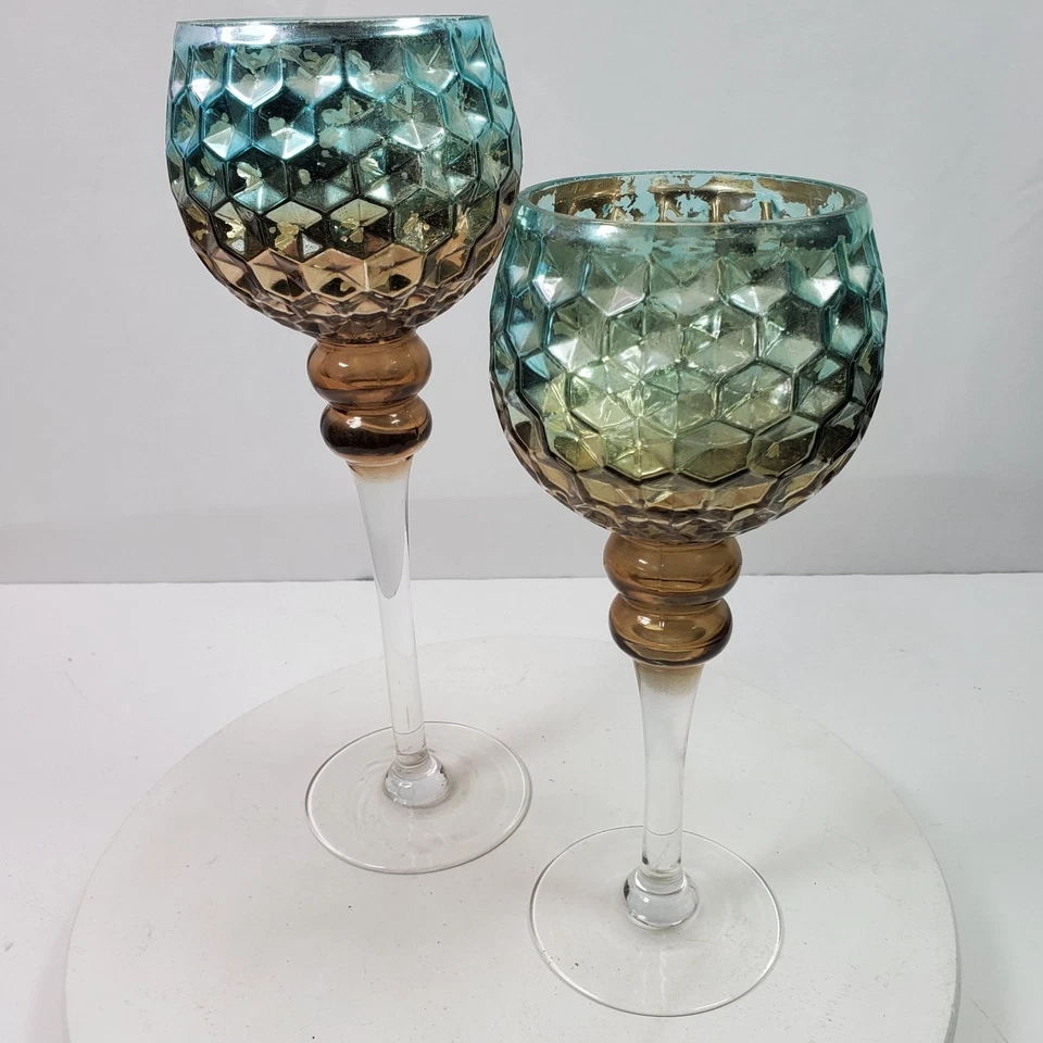Vintage Mercury Finish Candle Holders Home Essentials 12 & 14 Inch Tall SET of 2 - Image 3 of 4