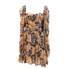 Minkpink Persian Paradise Long Sleeve Paisley Brown Black Mini Dress Womens XS