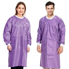 Purple Disposable Lab Coats SMS 45 gsm Knit Cuffs Snap Collar 50 Pack X-Large