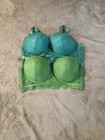 KISS & TELL Womens Plus Green/Blue 42C Push Up Lace Underwire Bra Set  — photo 1