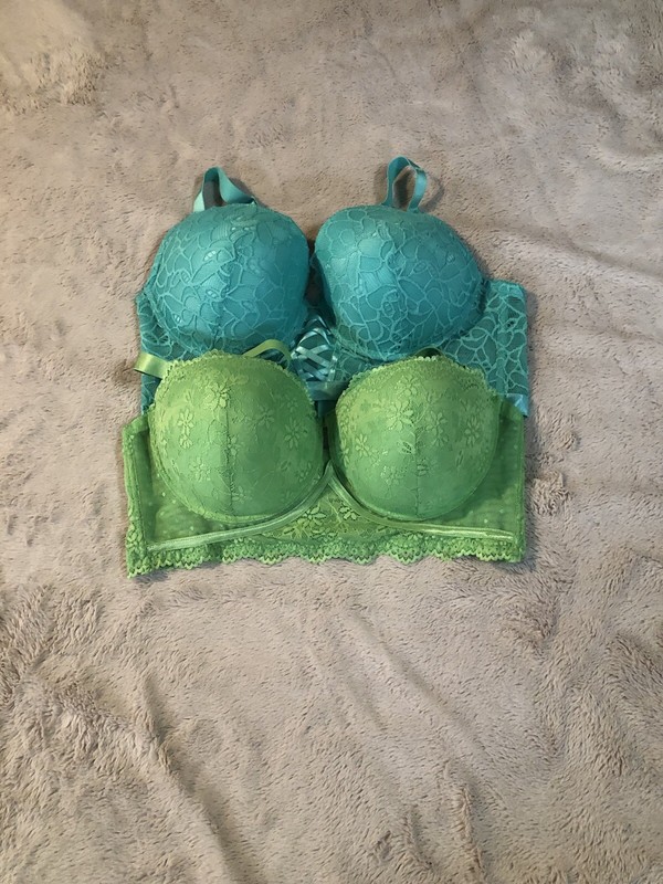 KISS & TELL Womens Plus Green/Blue 42C Push Up Lace Underwire Bra Set 