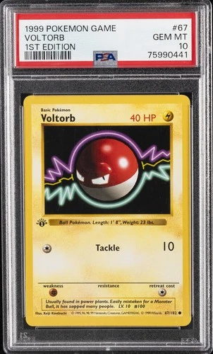 1999 POKEMON BASE SET 1ST EDITION #67 VOLTORB PSA 10