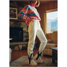 Vintage Skimer Paris Insulated Ski Pants Women  s Sz 8 White Stirrup Snow Winter