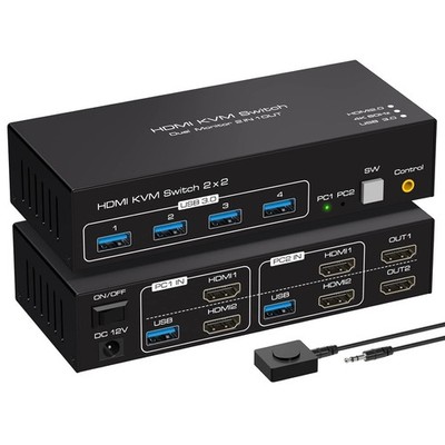 HDMI KVM Switch 2 PC 2 Monitore 4K60Hz KVM Switches Dual Monitore mit 4 USB Port