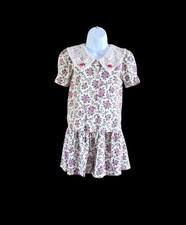 VTG Girls 2pc Dress Floral Romantic Lace Collar Cottagecore Prairie Size M 8/10
