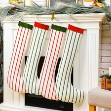 Gejoy 4 Pcs Jumbo Christmas Stockings 31.5" Red Green Striped Xmas Decor