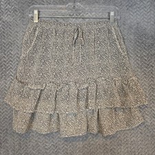 Girly Tiered Ruffle Boho Mini Skirt Small Black White Animal Print W/ Pockets