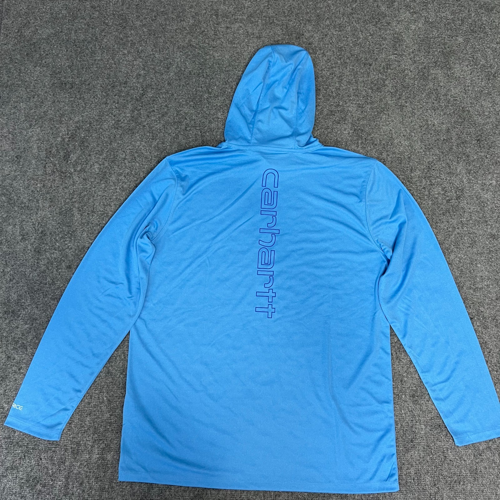 Carhartt Force Sun Defender Relaxed Fit Logo Hoodie - Blue Long Sleeve Men's L