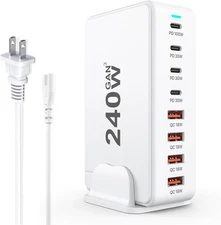 240W GaN Pro Destop Fast Charger 8-Port Multipie Protection USB C Safe Charging