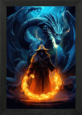 Alter Drachenzauberer gerahmtes Wandbild Poster Leinwanddruck Bild
