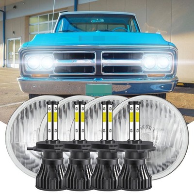4PCS 5.75'' 5-3/4'' Round Led Headlight Start-up Halo DRL For GMC C15/C1500 Pickup