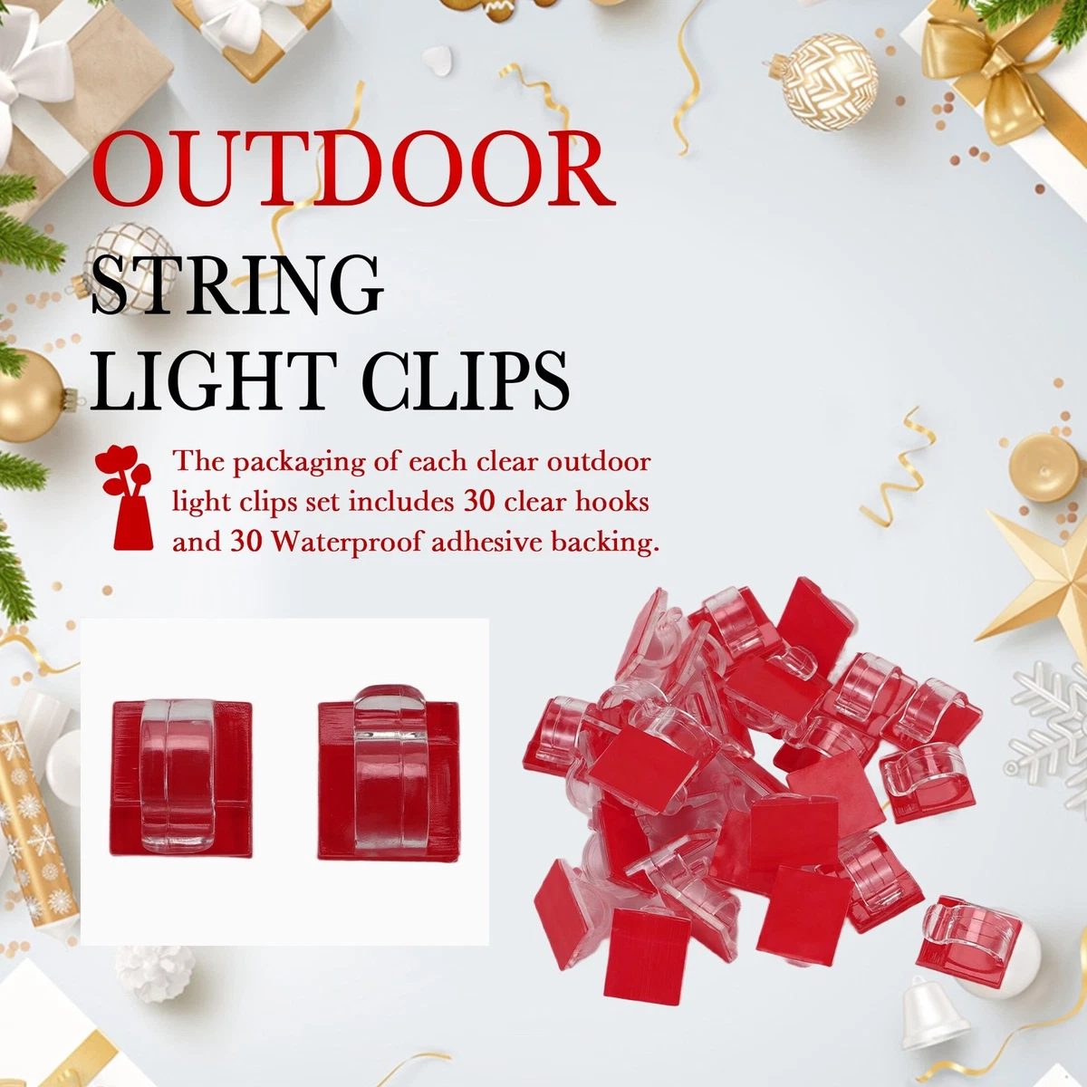 Hooks for Outdoor String Lights Clips 30 Pack Clips Clear Light Hook with2615