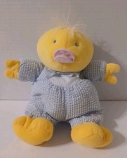 Eden Baby Yellow Duck Rattle Plush Blue Seersucker Vintage Stuffed Animal