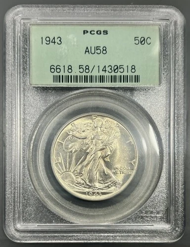 1943 PCGS AU58 Walking Liberty Half Dollar 50c - Lustrous Green Holder