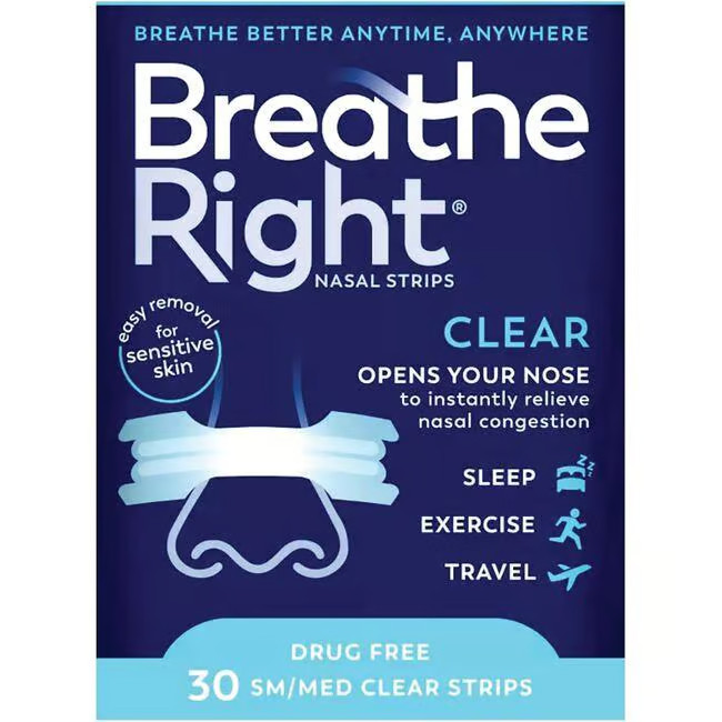 Дышите правильно, Носовые полоски Clear, для сна, физических упражнений или путешествий, Sm/Med, 30 карат