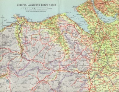 Nordostwales. Chester, Llandudno, Betws-Y-Coed. WARD LOCK 1966 alte Karte