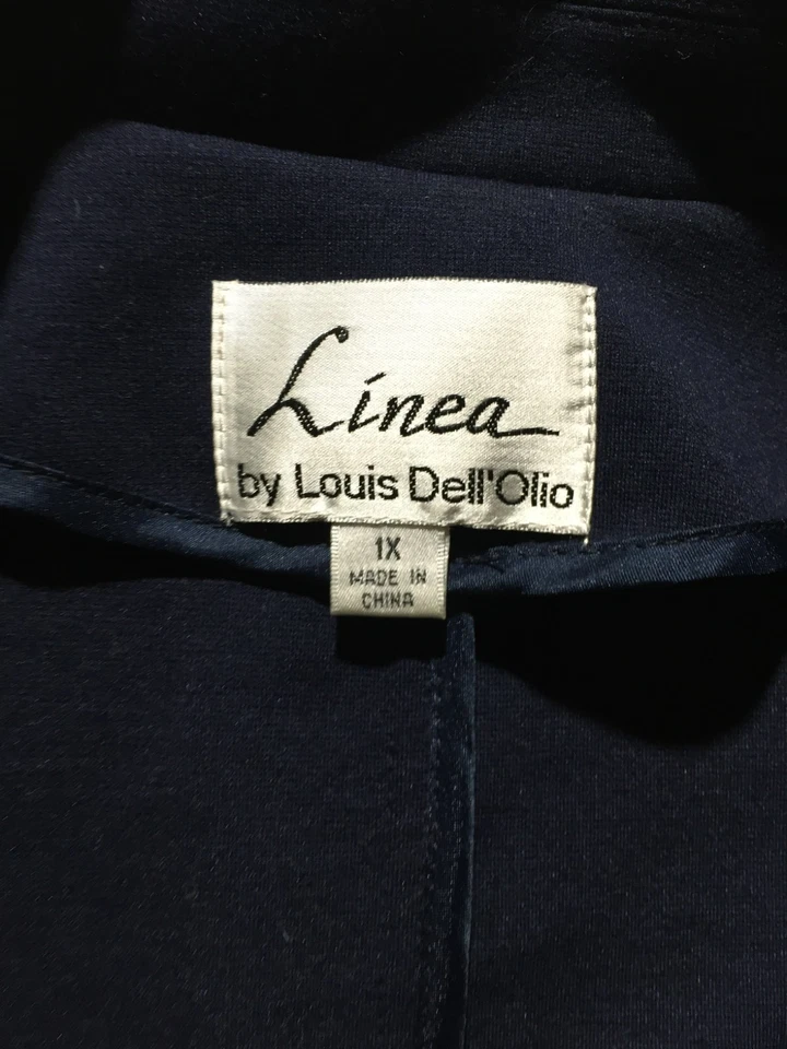 Chaqueta Blazer Linea Louis Dell'Olio Talla Grande 1X Azul Marino Bolsillos Abotonados Foto 3 de 4