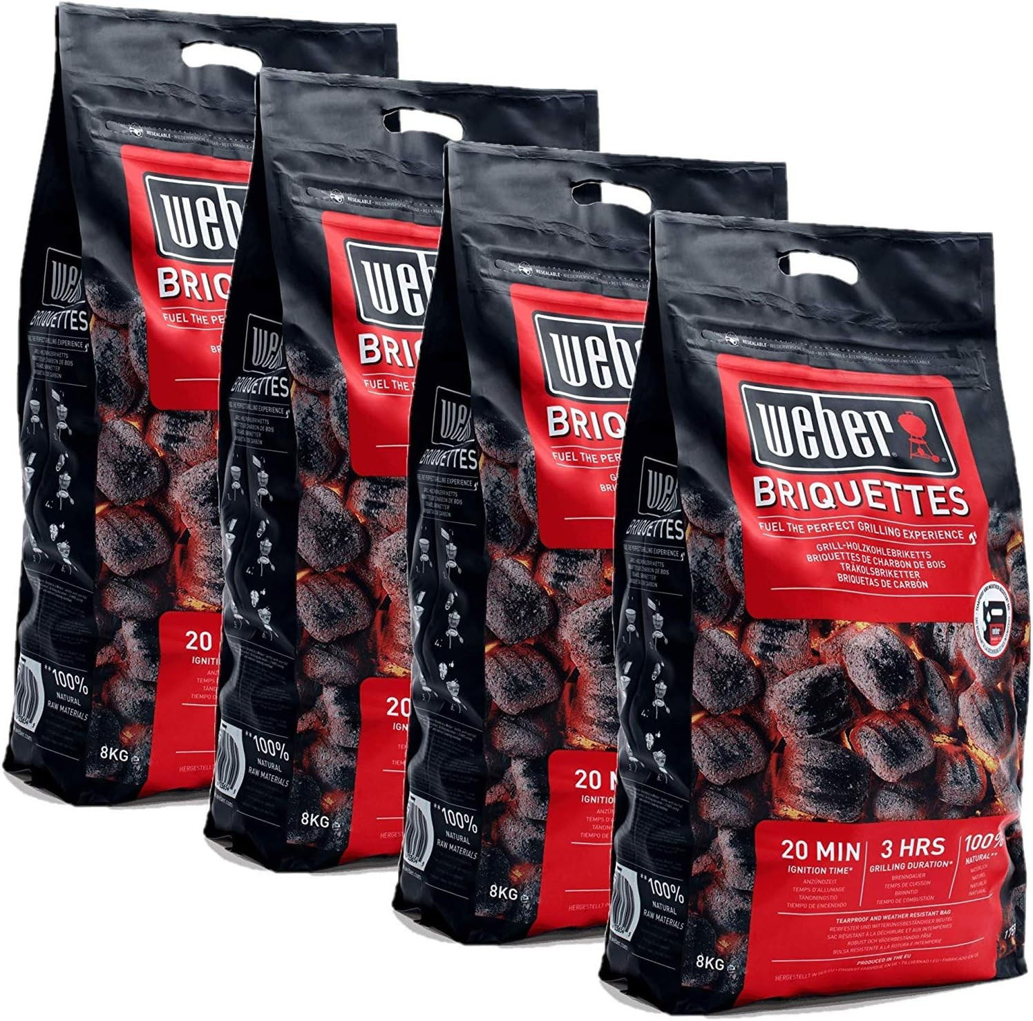 Kit 4 Borse Di Bricchette Da 8Kg | 4 Sacchi Carbone per Barbecue | Carbonella Co