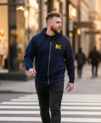 MICHIGAN WOLVERINES HOODIE MENS SZ. L BLUE FULL ZIP PRO EDGE SHERPA LINED NCAA