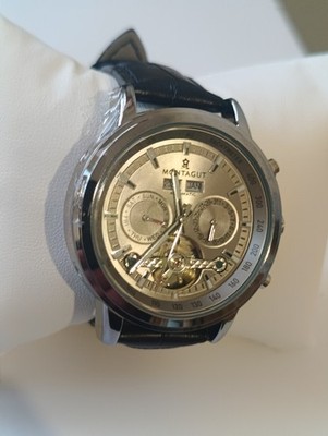 Montagut Automatic Men s Watch Open Heart Day Date Leather Strap Luxury