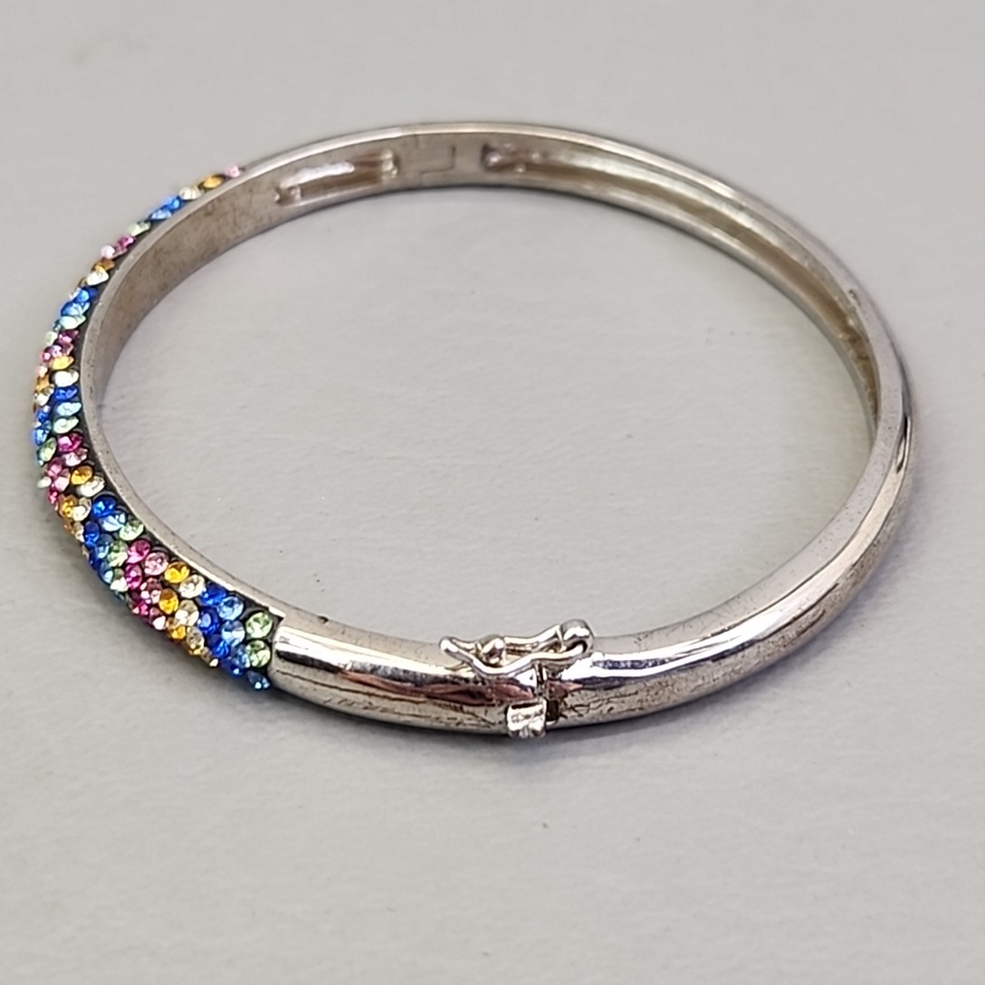 Rhinestone Bangle Bracelet Hinged Multicolor Glas… - image 6